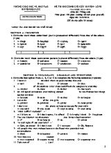 Đề thi học sinh giỏi cấp huyện môn Tiếng Anh Lớp 8 - Năm học 2015-2016 - Phòng giáo dục và đào tạo huyện Hậu Lộc (Có đáp án)